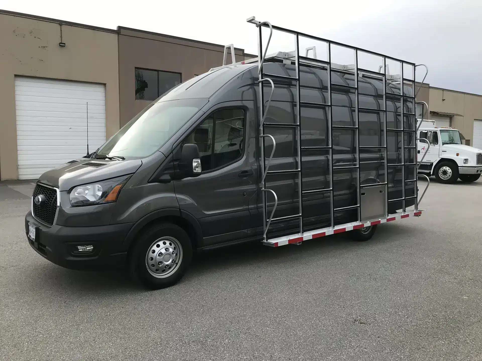 glass-rack-van-projects a white boat with a white hard t top